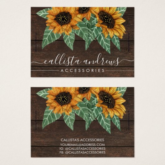 Rustige zonnebloem Waterverf Bracelet display Visitekaartje (Voorkant /achterkant)