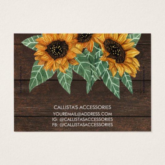 Rustige zonnebloem Waterverf Bracelet display Visitekaartje (Achterkant)