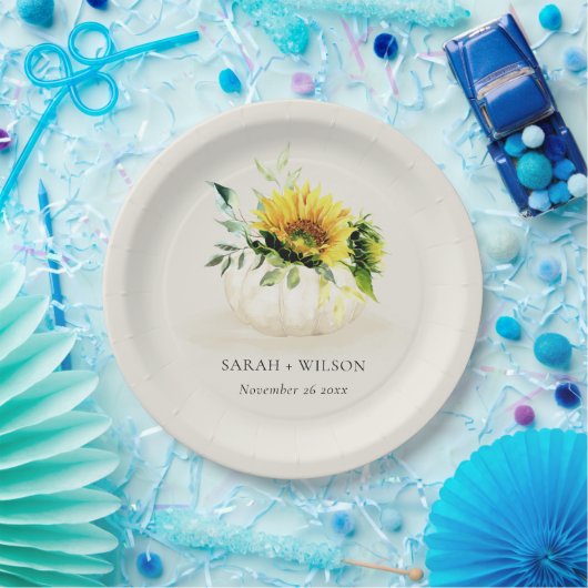 Rustige zonnebloem Waterverf bruiloft Papieren Bordje (Feest)