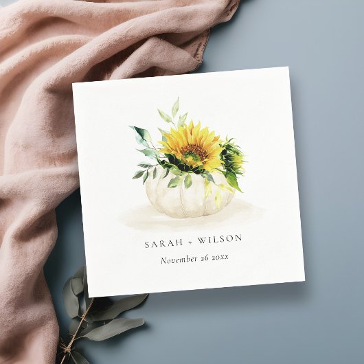 Rustige zonnebloem Waterverf bruiloft Servet