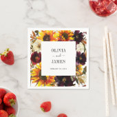 Rustige Zonnebloem Waterverf Burgundy Floral Herfs Servet (Insitu)