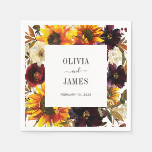 Rustige Zonnebloem Waterverf Burgundy Floral Herfs Servet