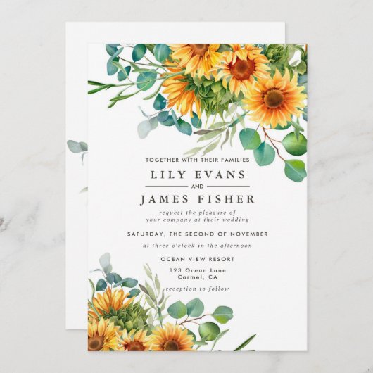 Rustige zonnebloem Weddenschap Uitnodiging tot voo (Voorkant / Achterkant)