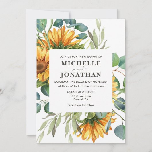 Rustige zonnebloem Weddenschap Uitnodiging tot voo (Voorkant)