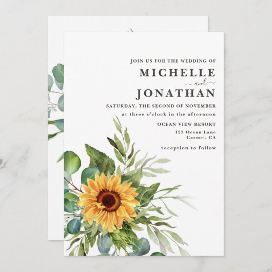Rustige zonnebloem Weddenschap Uitnodiging tot voo (Voorkant / Achterkant)