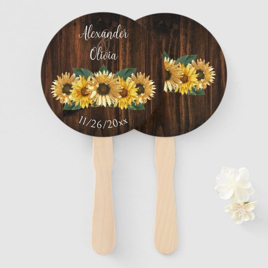 Rustige Zonnebloem Wedding Favor Hand Fan Handwaaier (Voorkant en achterkant)