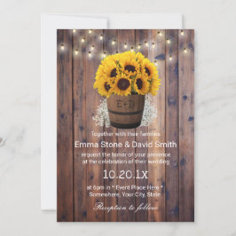 Rustige Zonnebloem Wine Barrel String Lights Weddi Kaart