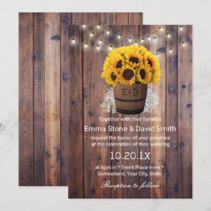 Rustige Zonnebloem Wine Barrel String Lights Weddi Kaart