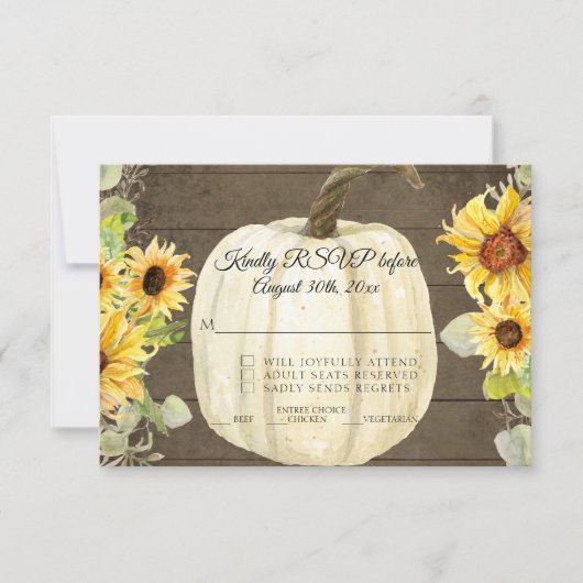 Rustige zonnebloem Witte pompoen RSVP Kaartje (Voorkant)