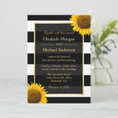 Rustige Zonnebloem Zwart en Witte gestreept huweli Kaart (Staand voorkant)