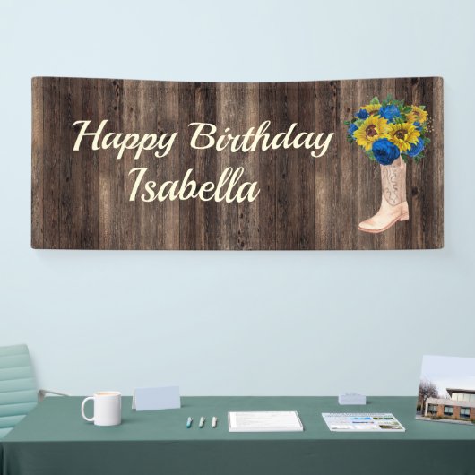 Rustige Zonnebloemblauwe Rozen Boots Happy Birthda Spandoek (Beurs)