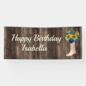 Rustige Zonnebloemblauwe Rozen Boots Happy Birthda Spandoek (Horizontaal)