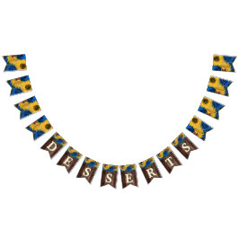 Rustige zonnebloemblauwe Rozen Dessert Table Vlaggetjes