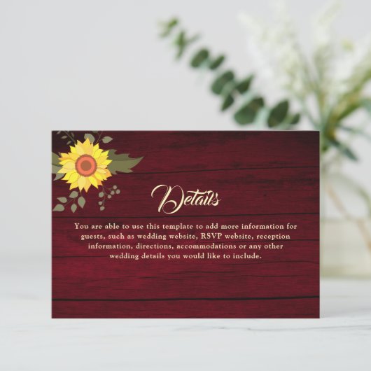 Rustige zonnebloembruiloft — Gegevens Informatiekaartje (Staand voorkant)