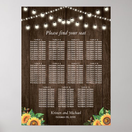 Rustige zonnebloemen 11 Tables Wedding Seating Cha Poster (Voorkant)