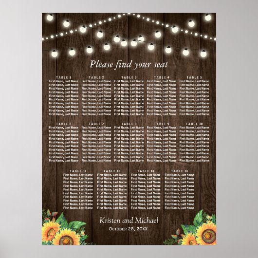 Rustige zonnebloemen 14 Tables Wedding Seating Cha Poster (Voorkant)