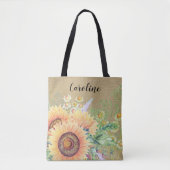 Rustige zonnebloemen | Aangepaste naam bruiloft Fa Tote Bag (Voorkant)