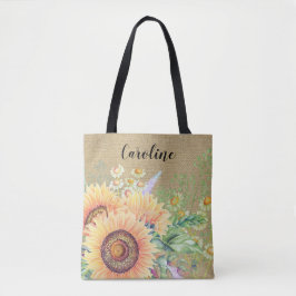 Rustige zonnebloemen | Aangepaste naam bruiloft Fa Tote Bag