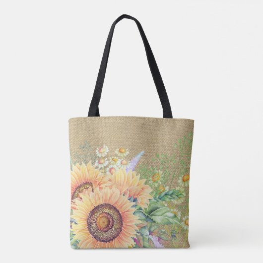 Rustige zonnebloemen | Aangepaste naam bruiloft Fa Tote Bag (Achterkant)