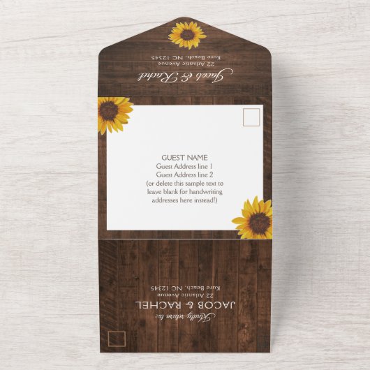 Rustige zonnebloemen Alle in één bruiloft All In One Uitnodiging (Buitenkant)