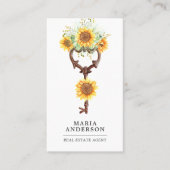 Rustige zonnebloemen Antiek Key Real Estate Agent Visitekaartje (Voorkant)