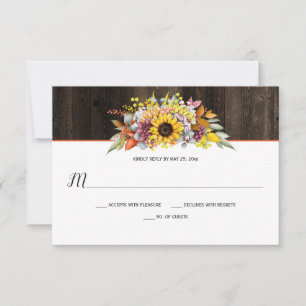 Rustige zonnebloemen Autumn Floral Barn Wood RSVP Kaartje