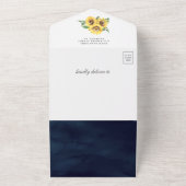 Rustige zonnebloemen Baby shower blauw olifant All In One Uitnodiging (Buitenkant)