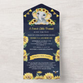 Rustige zonnebloemen Baby shower blauw olifant All In One Uitnodiging (Binnen)