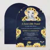 Rustige zonnebloemen Baby shower blauw olifant Kaart (Voorkant / Achterkant)