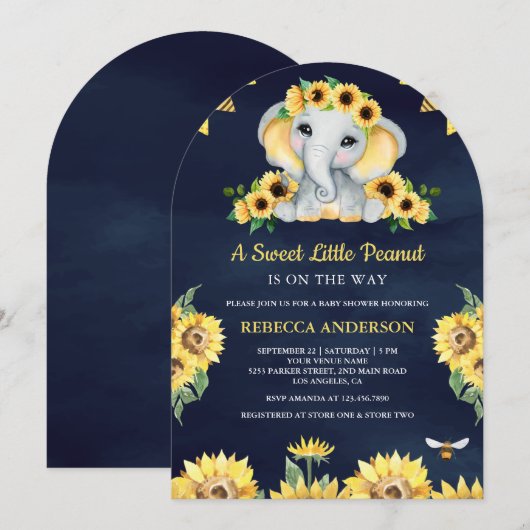 Rustige zonnebloemen Baby shower blauw olifant Kaart (Voorkant / Achterkant)