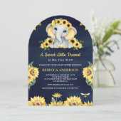 Rustige zonnebloemen Baby shower blauw olifant Kaart (Staand voorkant)