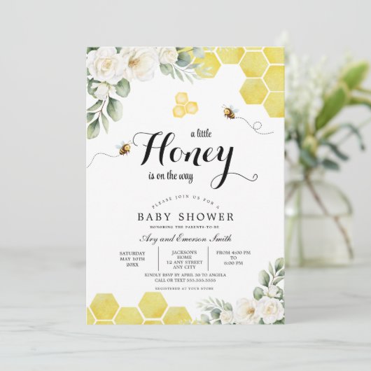 Rustige zonnebloemen Baby shower van zoete honingb Kaart (Staand voorkant)