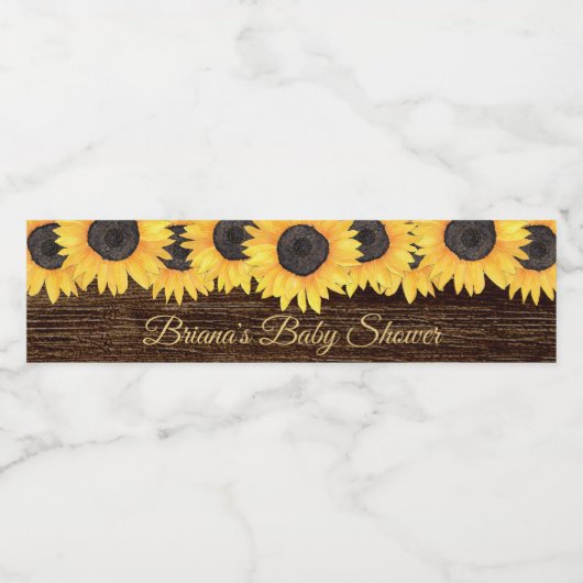 Rustige zonnebloemen Baby shower Waterfles Etiket (Enkel label)