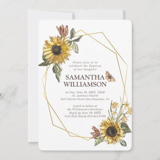 Rustige zonnebloemen Baptisme Invitation Kaart (Voorkant)