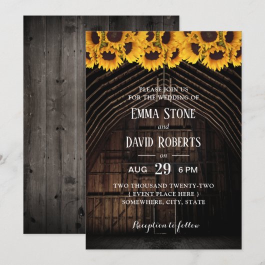 Rustige zonnebloemen -  Barn Wedding Kaart (Voorkant / Achterkant)
