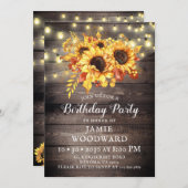 Rustige Zonnebloemen Barn Wood Birthday Party Kaart (Voorkant / Achterkant)