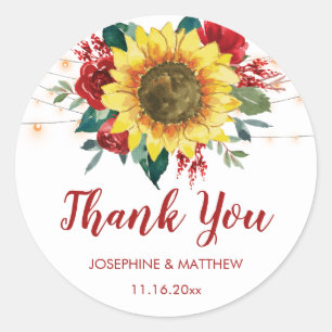 Rustige zonnebloemen Bedankt van rode zonnebloemen Ronde Sticker