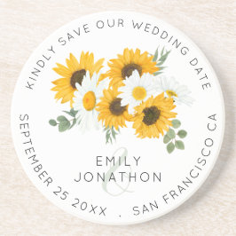 Rustige zonnebloemen bewaren de datum zandsteen onderzetter