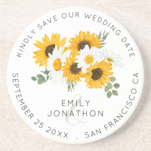 Rustige zonnebloemen bewaren de datum zandsteen onderzetter (Voorkant)