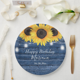 Rustige zonnebloemen Blauwe Birthday Party Papieren Bordje