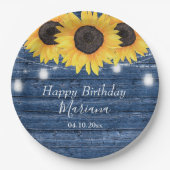 Rustige zonnebloemen Blauwe Birthday Party Papieren Bordje (Voorkant)