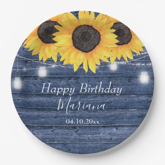 Rustige zonnebloemen Blauwe Birthday Party Papieren Bordje (Voorkant)