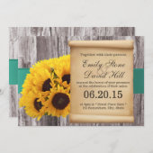 Rustige zonnebloemen Blauwgroen Belt Wedding Invit Kaart (Voorkant / Achterkant)