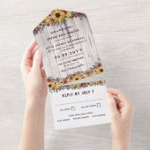 Rustige zonnebloemen Bleek Houtkorrel Wedding All In One Uitnodiging (Afscheurbaar)