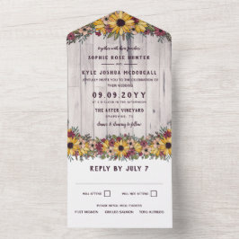 Rustige zonnebloemen Bleek Houtkorrel Wedding All In One Uitnodiging