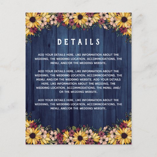 Rustige zonnebloemen Blue Wood 2 in 1 budget Wedde (Achterkant)