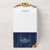Rustige zonnebloemen Blue Wood Grain Wedding All In One Uitnodiging (Buitenkant)