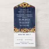 Rustige zonnebloemen Blue Wood Grain Wedding All In One Uitnodiging (Binnen)