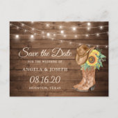 Rustige zonnebloemen Boots Western Save the Date Aankondigingskaart (Voorkant)
