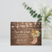 Rustige zonnebloemen Boots Western Save the Date Aankondigingskaart (Staand voorkant)